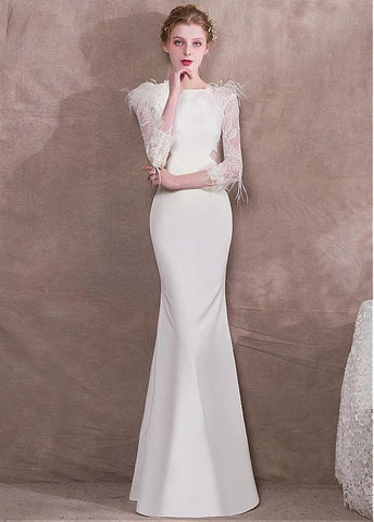 Lace & Spandex Bateau White Mermaid Evening Dress