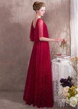 Lace Square Burgundy Evening Dress With Beadings & Belt