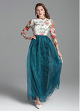 Modest Lace & Tulle Bateau Long Sleeve Green Prom Dress