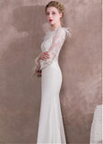 Lace & Spandex Bateau White Mermaid Evening Dress