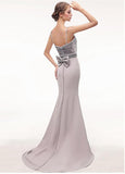 Bowknot Spaghetti Straps Long Champagne Mermaid Evening Dress