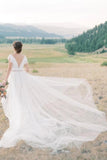 Mermaid Detachable Train V-neck Lace Cap Sleeve Wedding Dress