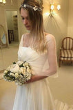 See Through Long Sleeve Open Back Appliques Tiered Sexy Wedding Dress