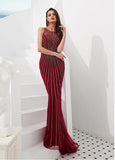 Beading Tulle & Spandex Jewel Floor-length Mermaid Evening Dress