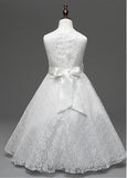 Elegant Lace V-Neck A-Line Flower Girl Dresses With Belt