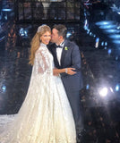 Beads Appliques A-line Lace Cape Straps V-neck Wedding Dress