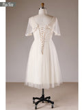 Plus Size Knee Length Short Champagne Appliques Tulle Wedding Dress