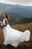 Beach Backless Chiffon Deep V-neckline Wedding Dress