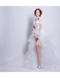 Lace Up Ruffles High Low Off-the-shoulder Tulle Wedding Dress