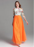 Tulle Lace Bateau Orange Long Sleeve A-line Prom Dress