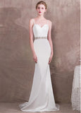 Detachable Jacket Satin Spaghetti Straps White Mermaid Evening Dress