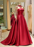 Satin High Collar long Sleeve Beading Prom Evening Dress