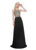 Chiffon Jewel Embroidery Black Prom Dress