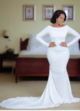 Mermaid Long Sleeves Bridal Spandex White Wedding Dress