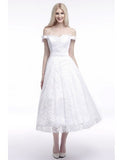 Lace Tea Length A Line Off The Shoulder Wedding Dress With Belt