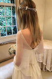 See Through Long Sleeve Open Back Appliques Tiered Sexy Wedding Dress