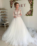 Long Sleeve A-line Sheer Tulle Elegant Appliques Wedding Dress