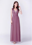 Tulle V-neck Pink A-line Evening Dress