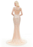 Champagne Satin Scoop Long Mermaid Evening Dress