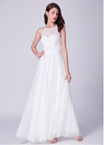 White Lace & Tulle Jewel Long A-line Prom Dress