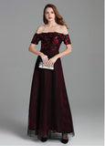 Tulle Off-the-shoulder Sequins Burgundy Evening Dress