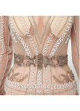 Gold Beading V Neck Long Sleeve Mermaid Prom Dress