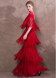 Lace Jewel Beadings Red Sheath/Column Evening Dress