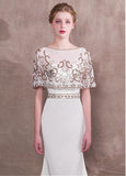Detachable Jacket Satin Spaghetti Straps White Mermaid Evening Dress
