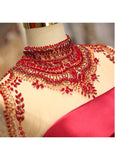 Satin High Collar long Sleeve Beading Prom Evening Dress