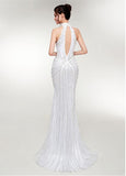 Tulle High Collar White Long Mermaid Evening Dress