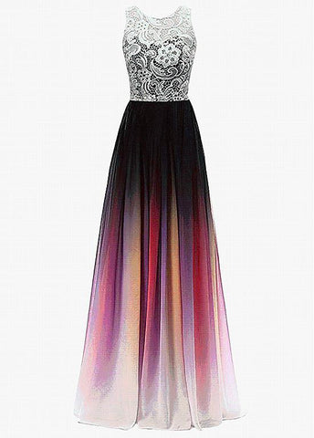 Chiffon Jewel Neckline Ombre A-line Evening Dress