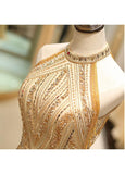 Tulle Jewel Beading Gold Mermaid Evening Dress