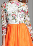 Tulle Lace Bateau Orange Long Sleeve A-line Prom Dress