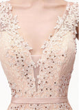 Lace V-neck Rhinestones Champagne Mermaid Evening Dress With Belt