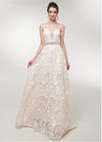 Lace Sweetheart Champagne Beading A-line Prom Dress
