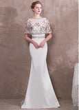 Detachable Jacket Satin Spaghetti Straps White Mermaid Evening Dress