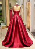 Satin High Collar long Sleeve Beading Prom Evening Dress