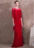 Lace Jewel Beadings Red Sheath/Column Evening Dress