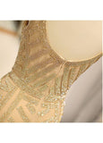 V-neck Gold Beading Long Mermaid Evening Dress