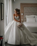 Appliques Sweep Train Satin Beading Ball Gown Wedding Dress