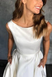 Pockets A Line Satin Scoop Sleeveless Wedding Dress