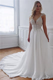 Beads Open Back Appliques V-neck Chiffon Backless Wedding Dresses