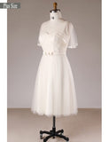 Plus Size Knee Length Short Champagne Appliques Tulle Wedding Dress