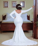 Mermaid Long Sleeves Bridal Spandex White Wedding Dress