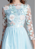 Embroidery Lace & Tulle Bateau Long Sleeve A-line Prom Dress