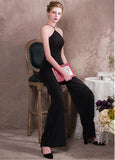 Black Jumpsuit Acetate Satin & Lace Jewel Evening Dress