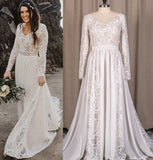 V Neck Long Sleeves Lace Beach Sheer Wedding Dress