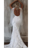 Sexy Mermaid Deep V Neck Lace Wedding Dress
