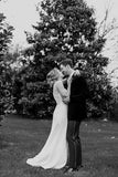 White Sheath Appliques Satin Spaghetti Straps Wedding Dress