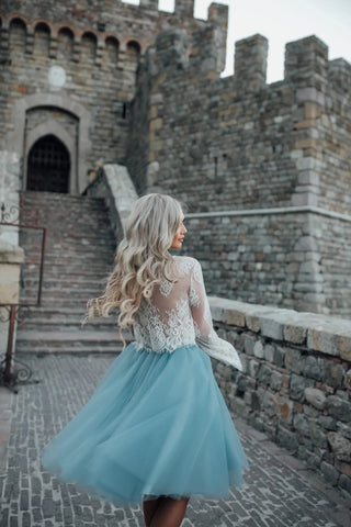 Boho Short Two Piece Long Sleeve Wedding Dress